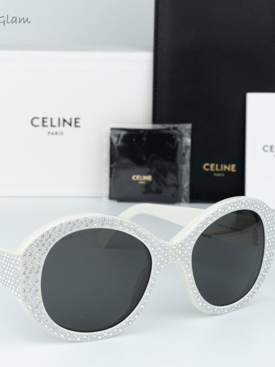 BRAND NEW Celine CL4240IS 25A Shiny Ivory Silver Studs Smoke Round Sunglasses main image 5